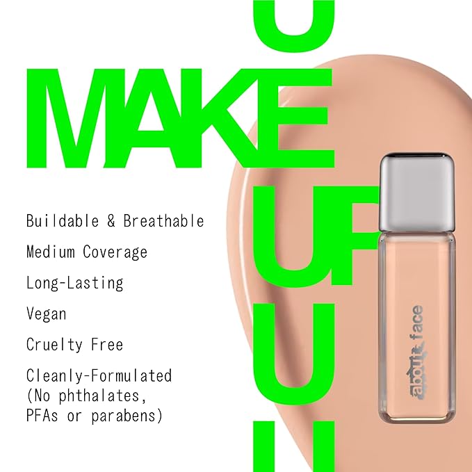 about-face THE PERFORMER Skin-Focused Foundation LM1Cool – Medium Coverage, Long-Wear, Breathable & Buildable Base – Clean, Vegan, Hydrating Formula with Blue Agave & Chlorella – 1.08oz