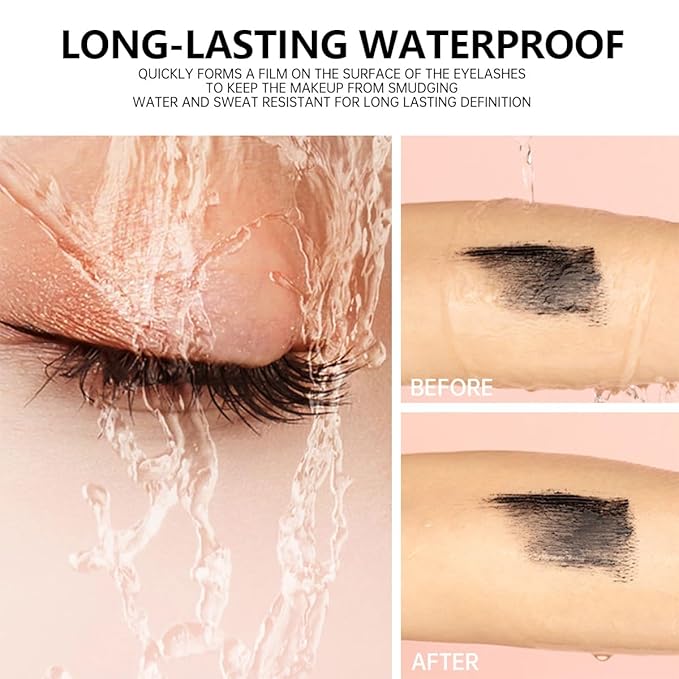 4D Silk Fiber Lash Mascara, Black Mascara Lengthens And Volumizes, Long-Lasting Waterproof Smudge-Proof, Non-Flaking Natural No Clumping Thickens, Hypoallergenic Formula (3 Packs)