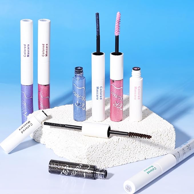 DAGEDA Pink Dual-Ended Mascara, 2 In 1 Quick-Drying Glitter & Matte Colored Mascara for Eyelashes, Smudge-proof Lengthening Voluminous Curling Eye Makeup Look 01