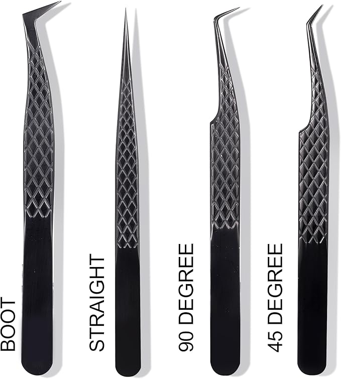 Fiber Tip Lash Tweezers For Eyelash Extension 4 Pcs Tweezers Professional Artist Tech Work Kit Tools,Best Volume Eyelash Lashes Extensions Precision Volume Boot 90 45 Degree(Titanium black)