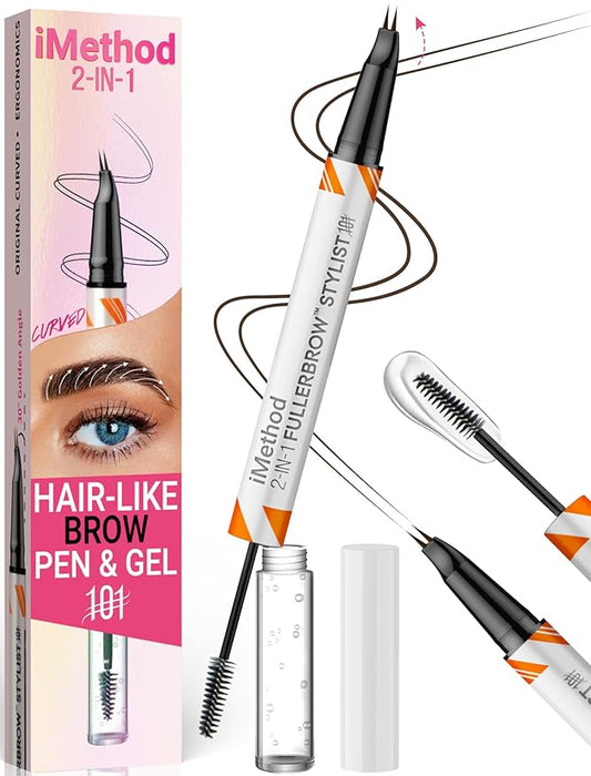 iMethod Curved Eyebrow Pen and Brow Gel Clear - Eye Brow Pencil with Hair Like Strokes for Natural Real-Looking Brows, Eyebrow Makeup for All-Day Defined, Waterproof, Smudge-proof, Black Brown