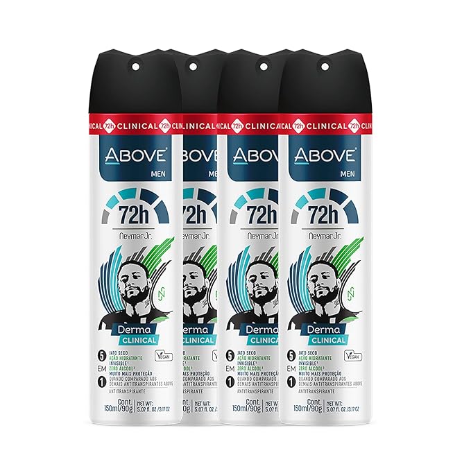 ABOVE Neymar Jr - 72H Antiperspirant Spray Deodorant for Men 5.07 Fl Oz(4 Pack) | Aluminum-Free | Fresh Mist, No Stain, No Alcohol, Long-Lasting Men's Deodorant Spray | Roses and Tuberoses Fragrance