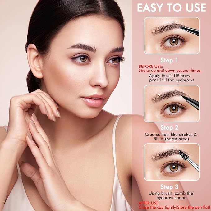 Eyebrow Pen,2-in-1 Waterproof Eyebrow Pencil with 4 Tip Microblading Brow Pen and Ultra-Precise Brow Pencil,with Dual-ended Eyebrow Brush,Eyebrow Makeup for Natural Looking - Dark Grey