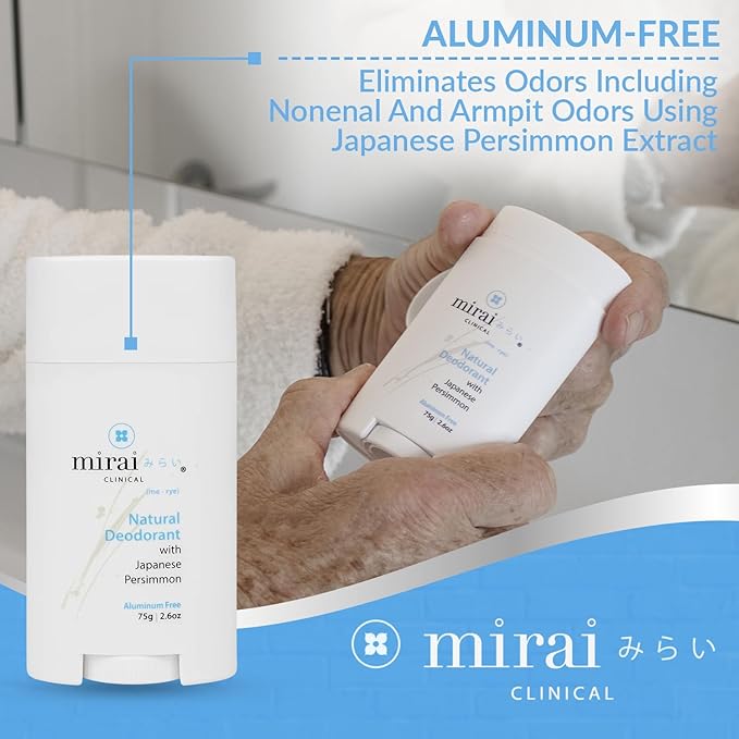 Mirai Clinical - All Natural Deodorant for Women and Men - w/Japanese Persimmon Extract - Full-Body Use - Aluminum, Fragrance, Paraben Free - Vegan - Helps to Eliminate Nonenal® Odor - Unscented-75g