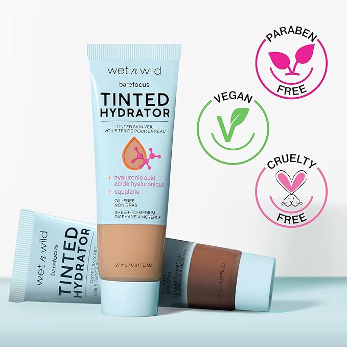 wet n wild Bare Focus Tinted Hydrator Matte Natural Finish, Oil-Free Tinted Face Moisturizer Makeup, Hyaluronic Acid, Squalane, Sheer To Medium Coverage, Medium Deep (Pack of 2)