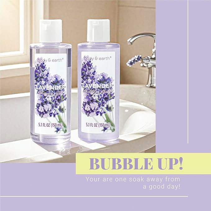 BODY & EARTH Spa Gift Baskets for Women 11pcs Lavender Gift Sets with Bubble Bath, Shower Gel, Body Lotion, Birthday Gifts for Women, Spa Kit for Mom Gifts, Purple Gift