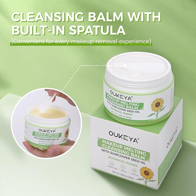 OUKEYA Cleansing Balm,Makeup Remover Balm-Natural Ingredients-Suitable for All Skin Types,Gently Remove Mascara, Eyeliner Makeup | Removes Dirt & Impurities 80g/2.82oz