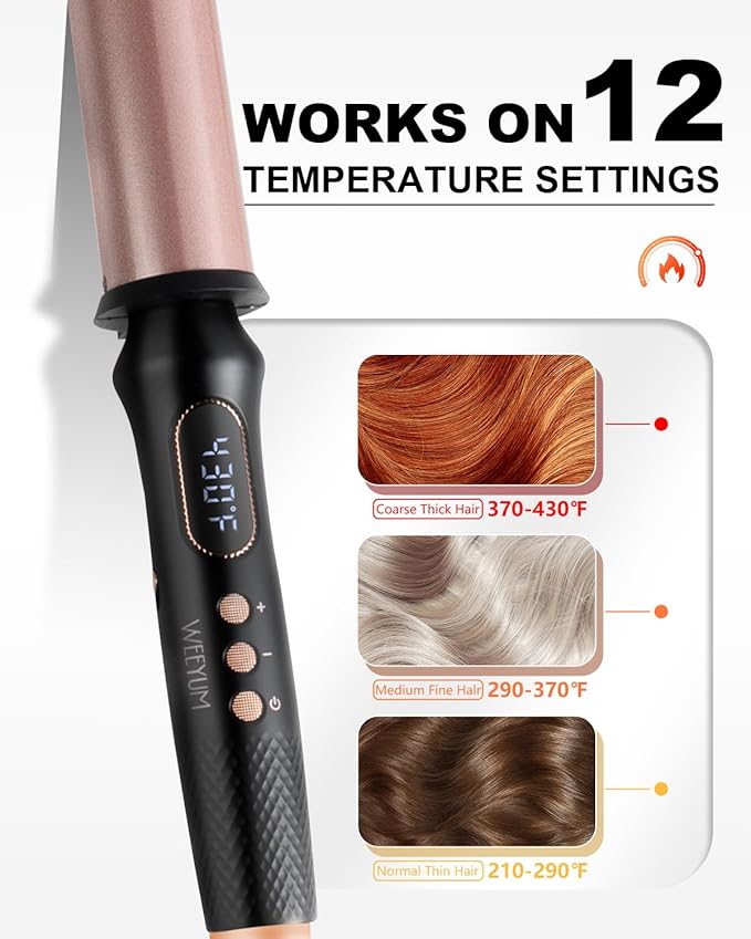 1 1/2 Inch Curling Wand,Ceramic Tourmaline Curling Iron Wand Professional for Beach Wave,Hair Curler Wand with No Clamp for Quick Styling,12 Adjustment Temperature,60 Minutes Auto Shut Off