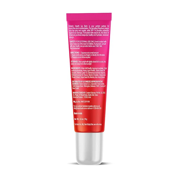 Botanic Hearth Raspberry Lip Balm With Spf For Dry, Chapped Lips With Jojoba Oil, Vitamin E & Allantoin | Lip Care Balm With Sun Protection | Soothing With A Transparent Shine | 0.3 Oz