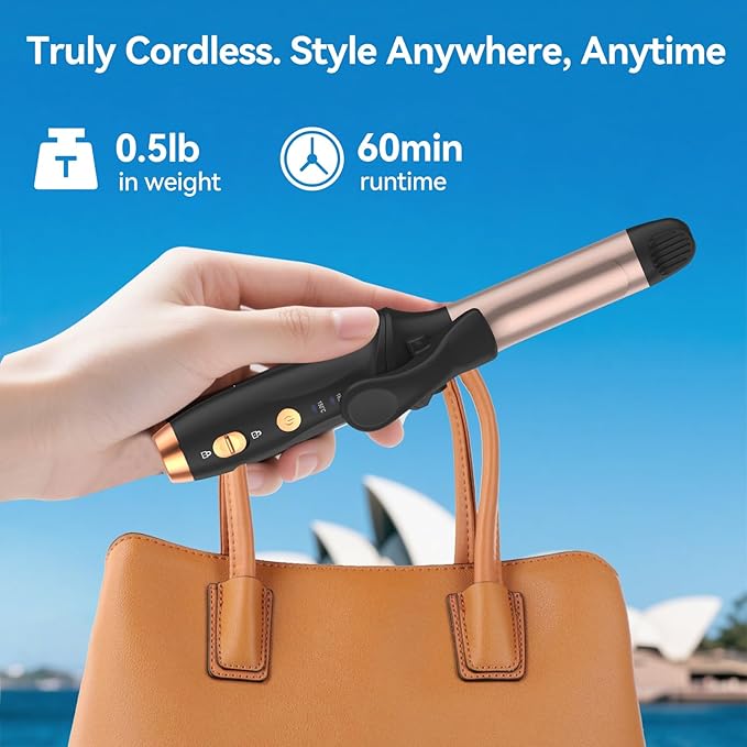 Cordless Curling Iron Hair Curler: Mini USB Rechargeable 4000 mAh 3 Temp Setting Travel Portable 200 Million Negative Ion 2 in 1 for Long Short Hair