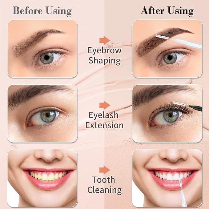 120Pcs Eyebrow Brush With Cap, Brow Lamination Supplies, Micro Brush And Comb Spoolies for Eyelash Extensions (Black, White)