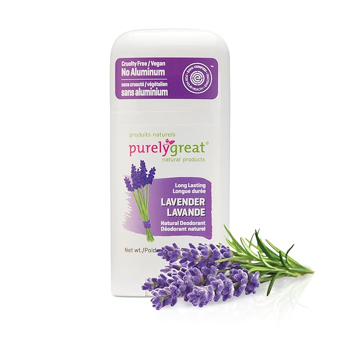 Purelygreat - Lavender Scented Natural Deodorant Stick, Travel-Friendly Hygiene Essentials for Women, Natural Deodorant for Men Without Aluminum & Parabens, 2.64 oz / 75 g