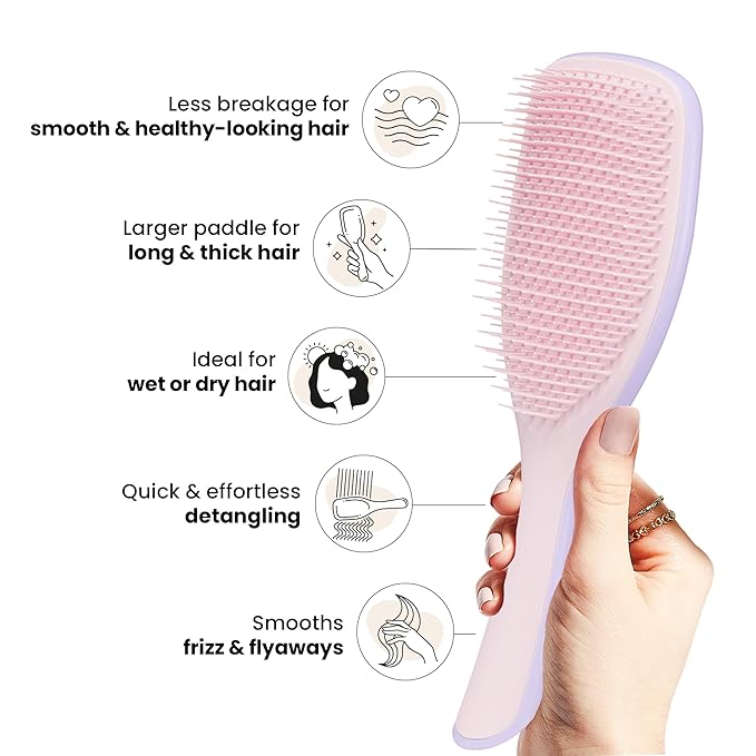 Tangle Teezer Ultimate Detangler Hairbrush for Wet & Dry Hair, Eliminates Knots & Reduces Breakage for Long, Thick, & Curly Hair Types, Large, Pink & Purple