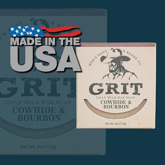 GRIT Goat Milk Soap Bar Cowhide & Bourbon | Dye-Free Soap Bar | Enriched with Nourishing Goat Milk | 4 oz