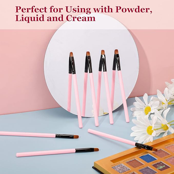 12 Pieces Small Concealer Brush Flat Lip Concealer Brush Under Eye Synthetic Fiber Makeup Eyebrow Outline Foundation for Concealing Blending Setting Buffing Makeup(Pink)