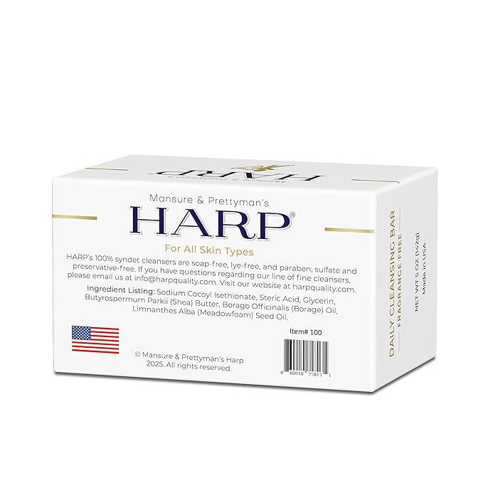 HARP® FRAGRANCE FREE Body Wash Bar – pH Balanced (5.0–6.0) Syndet Cleanser, No Lye, Non-Comedogenic, Gentle for Sensitive & Dry Skin, With Shea Butter & Borage Oil. 5oz Bars