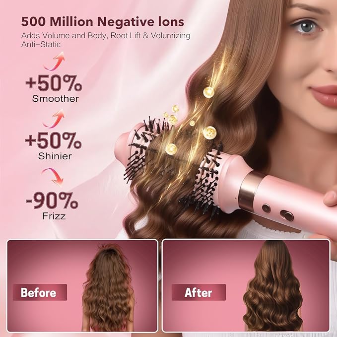 6‑in‑1 Air Wrap Styler, Hair Dryer Brush & Thermal Brush – Fast Dry, Smooth & Shiny Blowouts, Volumizing, Auto Curl L/R, Frizz‑Free No Heat Damage, Includes Travel Bag & Heat‑Resistant Glove