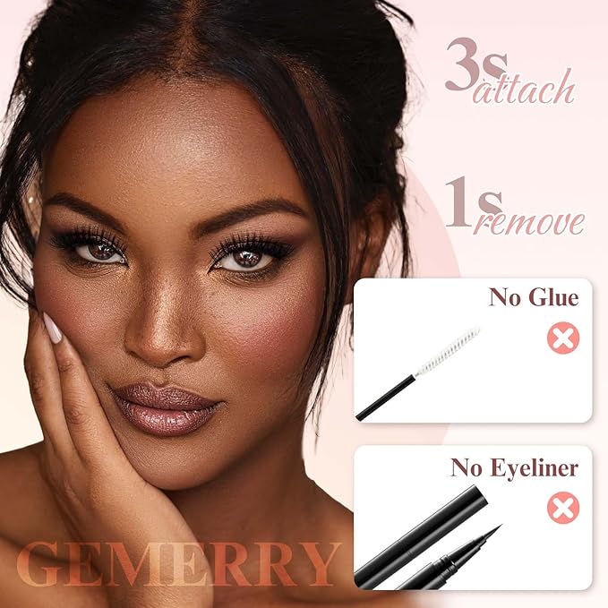 GEMERRY Magnetic Eyelashes with Applicator Magnetic Lashes Natural Look Reusable Soft Strip Lashes No Glue No Eyeliner Needed Lash Applicator Tool Kit Easy to Wear and Remove