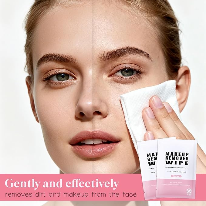 Pack of 200 Makeup Remover Wipes Individually Wrapped,Sakura Scent,Face Cleansing Wipes Bulk, Travel Towelette Makeup Remover Cloth for Face Cleansing Skin Care Remove Makeup