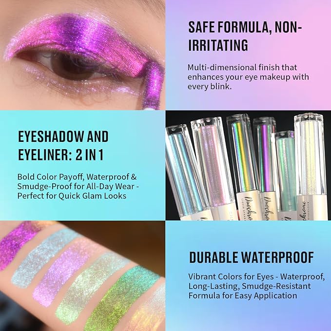 CHARMACY 2 in 1 Starlit Duochrome Liquid Eyeshadow, Glitter Sparkle Colorful Liquid Eyeliner, Quick Drying, High Pigmented, Long lasting Holographic Glitter Multichrome Eye Makeup #04