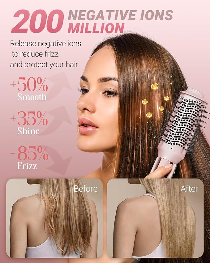 Hair Dryer Brush 6 in 1 Professional Hot Air Styler, 110,000 RPM High-Speed Negative Ionic Hair Dryer, Auto Wrap Curler Frizz-Free Airwrap for Curling Volumizing Straightening Styling Pink