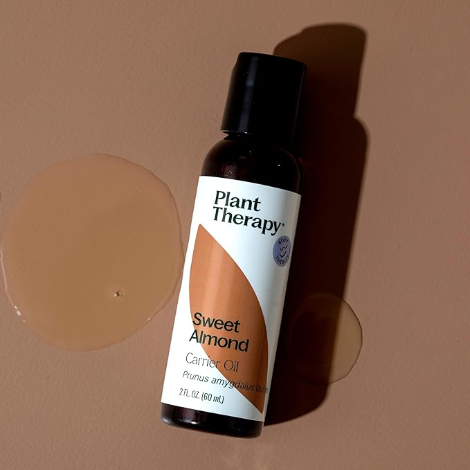 Plant Therapy Sweet Almond Oil - for Hair, Skin, Face, Body & Baby - Aromatherapy Carrier, Natural Moisturizer & Massage 100% Pure, Cold Pressed California Almonds, Made in USA, 2 oz