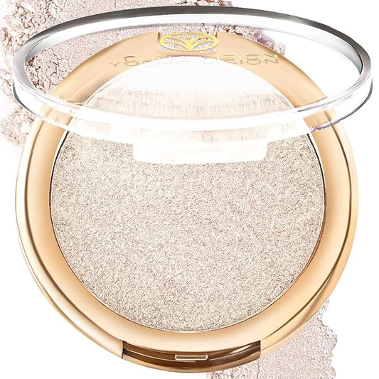 YOUNG VISION Pressed Powder Highlighter, Baked Natural Glow Contour Powder & Face Highlighter, Cruelty Free, Shimmer Highlighting Makeup for Face, Eye, Eyeshadow, Body, Skin (White)