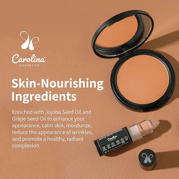 Pressed Powder Bronzer in Caro In Cairo Shade Plant-Based - Matte Finish - Vegan, Non-GMO - Rice Powder, Jojoba Oil - 0.42 oz