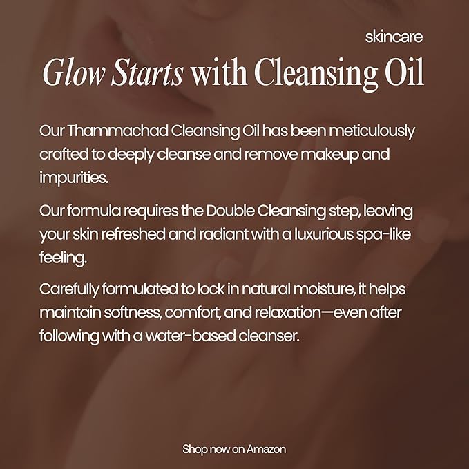 Thammachad Cleansing Oil – 100% Natural Makeup Remover with Moringa, Camellia & Frankincense | First‑Step Oil Cleanser for Dry & Sensitive Skin | Handcrafted in Small Batches in the USA, 200 ml
