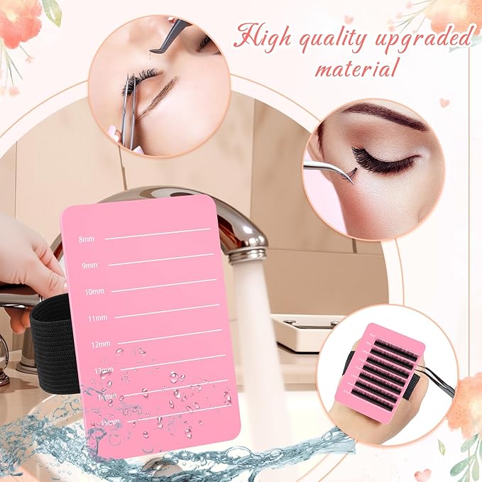 Patelai 4 Pieces Lash Holder Eyelash Extension Hand Pallet Tray Tools with Adjustable Wrist Strap Adjustable Lash Tray Strip Palette One Size Fits Most Eyelash Extension Holder(8-15 mm,Pink)