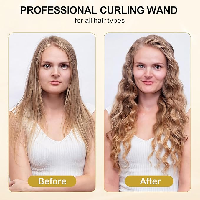 DAN Technology 1 Inch Large Barrel Curling Iron Wand, Tourmaline Ceramic Hair Curler with LCD Display (180°F–430°F), Fast Heating, Dual Voltage, Auto Shut-Off, Black & Gold