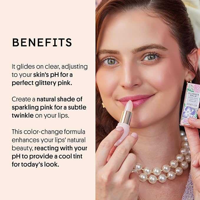 Winky Lux Unicorn Glimmer Balm -Hydrating ph Lip Balm, Natural Pink Tint with pH Color Changing, Moisturize & Soften Lips While Leaving Sheer Pink Tint, with Vanilla Scent