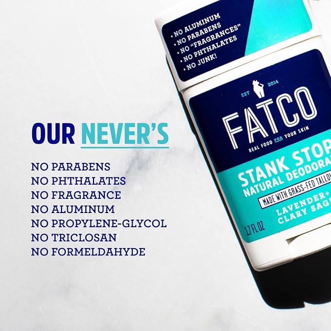 FATCO Stank Stop All Natural Deodorant with Tallow and Organic Coconut Oil – Lavender + Sage (1.7 oz)