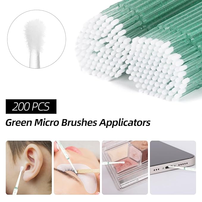 600 PCS Eyelash Extension Supplies Kit, 200 Spoolies Mascara Wands Disposable 200 Lip Brushes 200 Micro Swabs Green Eyelash Brushes Makeup Applicator Tool
