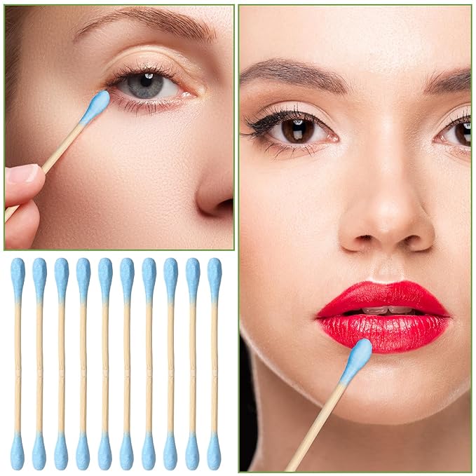5000 Count Bamboo Cotton Swabs Double Buds Organic Cotton Swabs with Tips for Ears Sterile Tipped Applicator Makeup Swab Daily Makeup Eye Cleaning(Round,Blue)