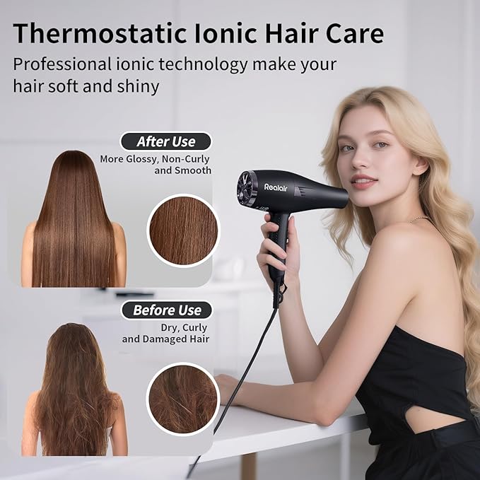 Salon Hair Dryer, Professional Blow Dryer AC Motor Fast Drying with 2 Speed, 3 Heat Setting, Cool Button, with Diffuser, Nozzle, Concentrator Comb for Curly & Straight Hair