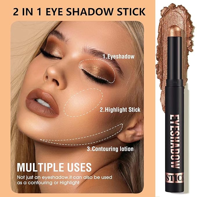 Silver Gray Grey Cream Eyeshadow Stick, Glitter Smooth Shimmer Eyeshadow Pencil Makeup, Hypoallergenic Waterproof Long Lasting Multi-Dimension Eye Shadow Highlighter Stick (14#)