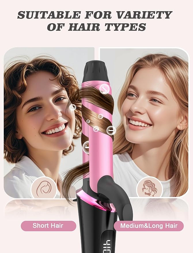 Mini Curling Iron for Travel,110~240V Dual Voltage with European Plug Adapter,Small Curling Iron for Short Hair,Tiny Curling Irons for Women,Anti-Scald Cover,Auto-Off,5 Temp Digital Settings,1 Inch