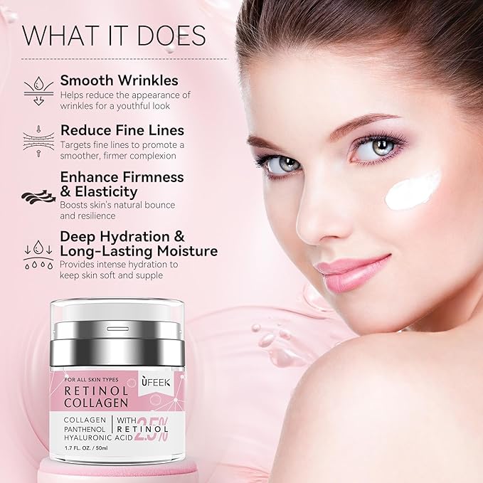 Retinol Face Moisturizer with Collagen & Hyaluronic Acid - Instant Face Lift Cream, Neck Cream for Tightening and Firming, Wrinkle Cream for Women and Men, 1.7 Fl Oz