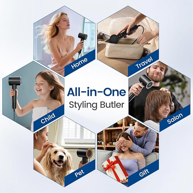 Hair Dryer with Diffuser,1-5min Fast Dry by 1400w, 3 Heat/Cool Wind Level,0.86lb Lightweight, 49db Low Noise,1.5 Billion Plasma, Industry-Leading High-Speed Brushless Motor Blow Dryer for Home Travel