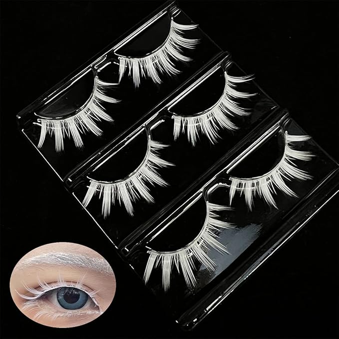 White False Eyelashes for Halloween, Anime Cosplay, Masquerade, Easter Costume Party - Natural Looking Eye Lashes Extension Tools (MQ11-14mm)