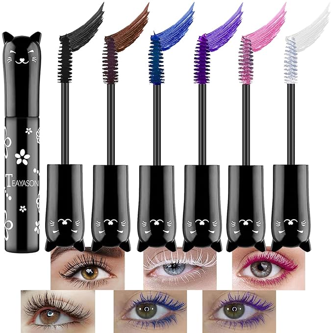 6 Pcs Rainbow Color Fiber Mascara Set - Long Lasting, Thick, No Clumping, Hypoallergenic Colored Makeup