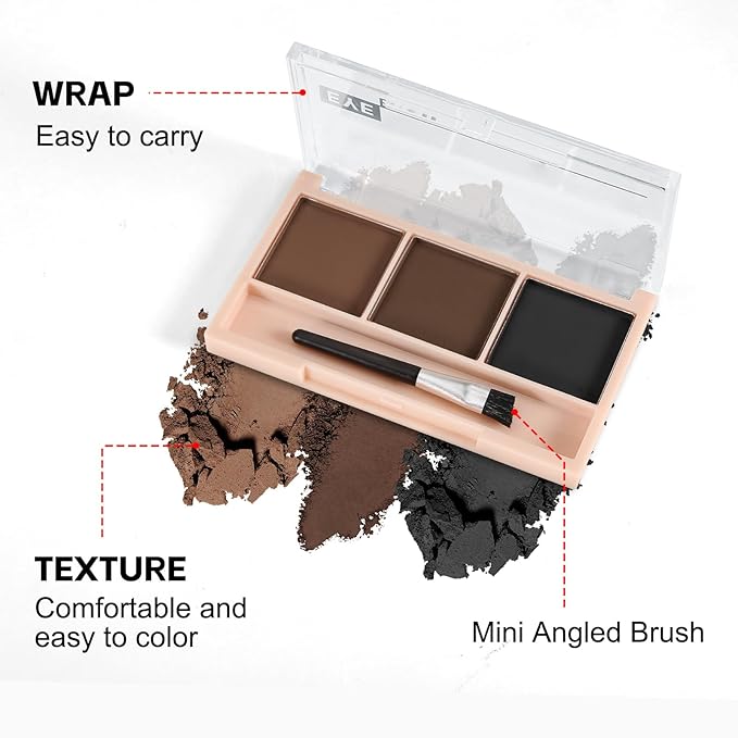 3-Color Eyebrow Powder Palette, Brow Powder Filler Kit With Brow Brush, Waterproof Neutral Eye Makeup for Women, Smudge-proof