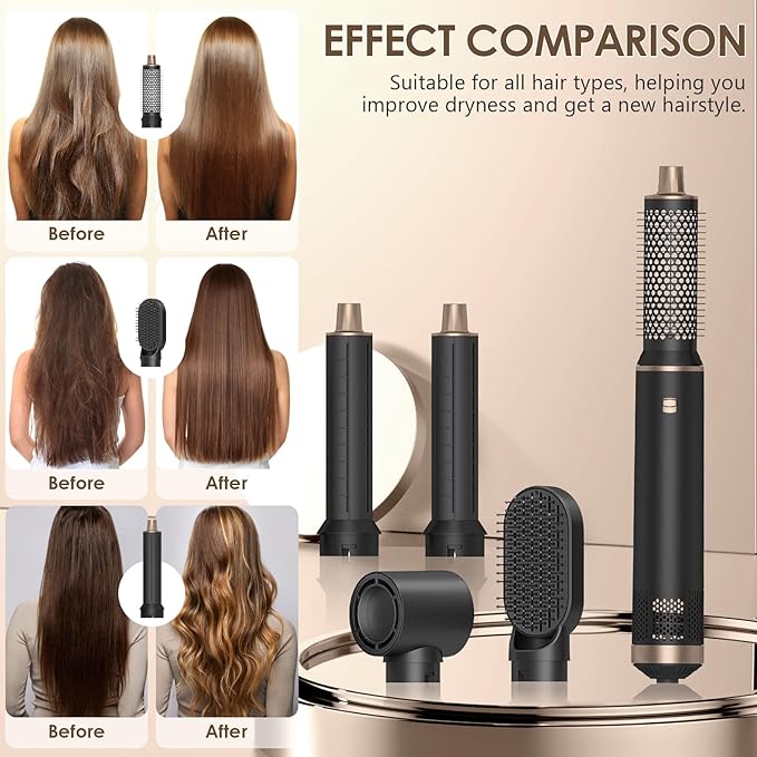 Blow Dryer Brush 5 in 1, Multi Ionic Hair Dryer Brush Set, Air Auto Wrap Hair Styler with 3 Temperature, Powerful Hair Styling Tools Set for Fast Drying, Curling, Straightening & Smoothing
