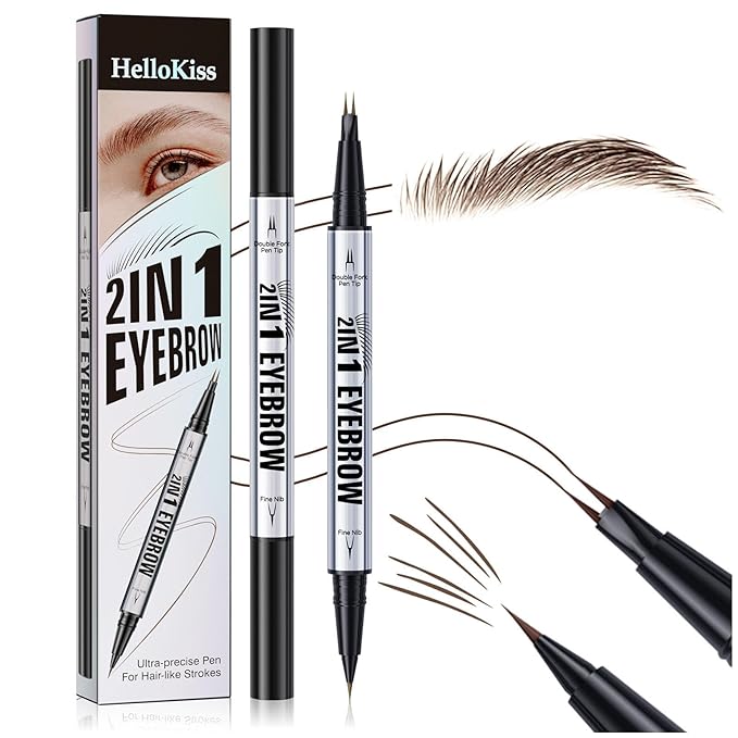 2 Prong Tip Microblading Eyebrow Pen - 2-in-1 Waterproof Eyebrow Pencil, Long-Lasting Natural Hair-Like Brows, Smudge-Proof & Easy to Use (03#Dark Brown)