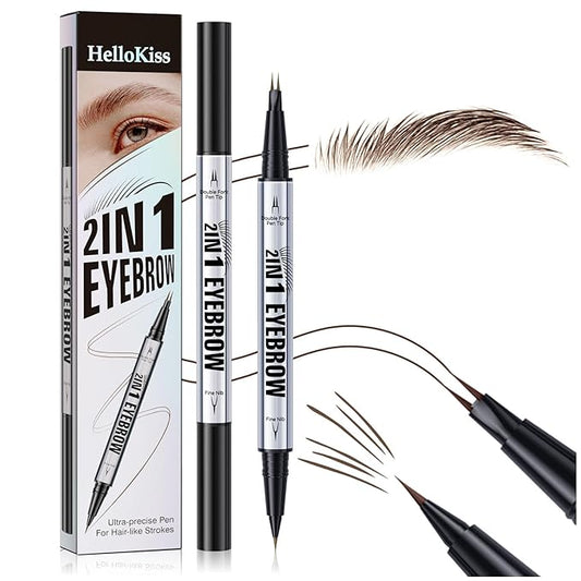 2 Prong Tip Microblading Eyebrow Pen - 2-in-1 Waterproof Eyebrow Pencil, Long-Lasting Natural Hair-Like Brows, Smudge-Proof & Easy to Use (03#Dark Brown)