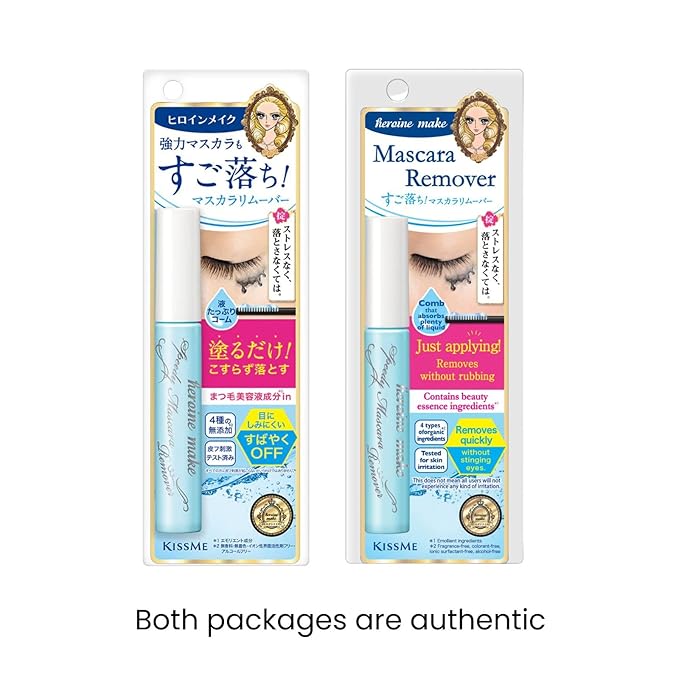HEROINE MAKE by KISSME Tubing Mascara Waterproof & Long-lasting, Volumizing & Curl with Curvy Brush with 6 Natural Serums for Sensitive Skin + Gentle Mascara Remover Oil Free, 2 Set