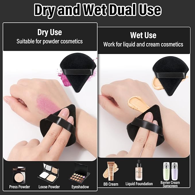 Thrilez 20pcs Triangle Powder Puff, Loose Powder Puffs Makeup Puff for Face Powder, Setting Powder Puff for Make Up, Face Puff Pads for Press Powder, Sponge Powder Applicator for Face and Eye (Black)