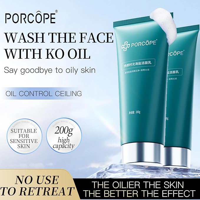 PORCOPE Oil Control Cleanser, Gentle Sea Salt Cleanser Foroily Skin Sensitive Skin, Daily Face Wash 200ml