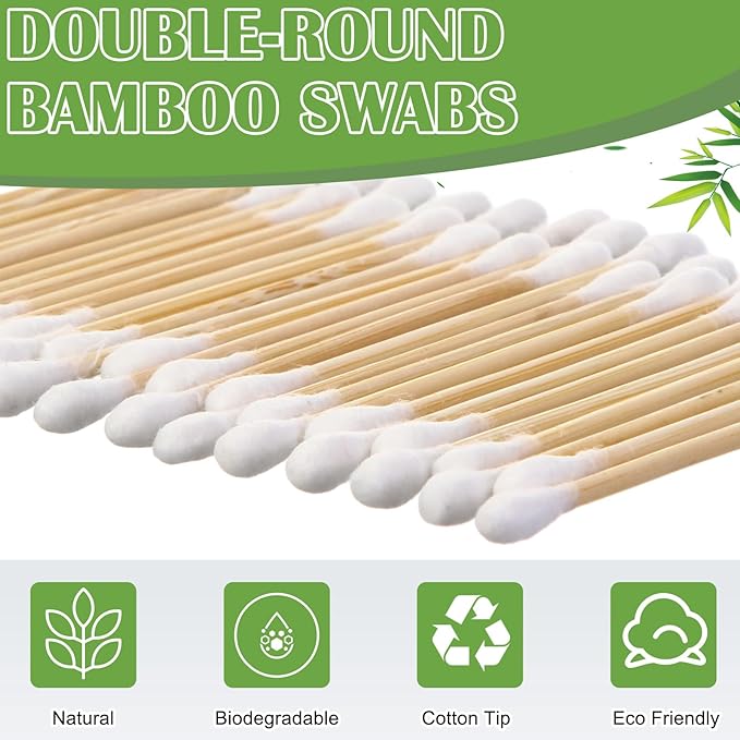 5000 Count Bamboo Cotton Swabs Double Buds Organic Cotton Swabs with Tips for Ears Sterile Tipped Applicator Makeup Swab Daily Makeup Eye Cleaning(Round,White)